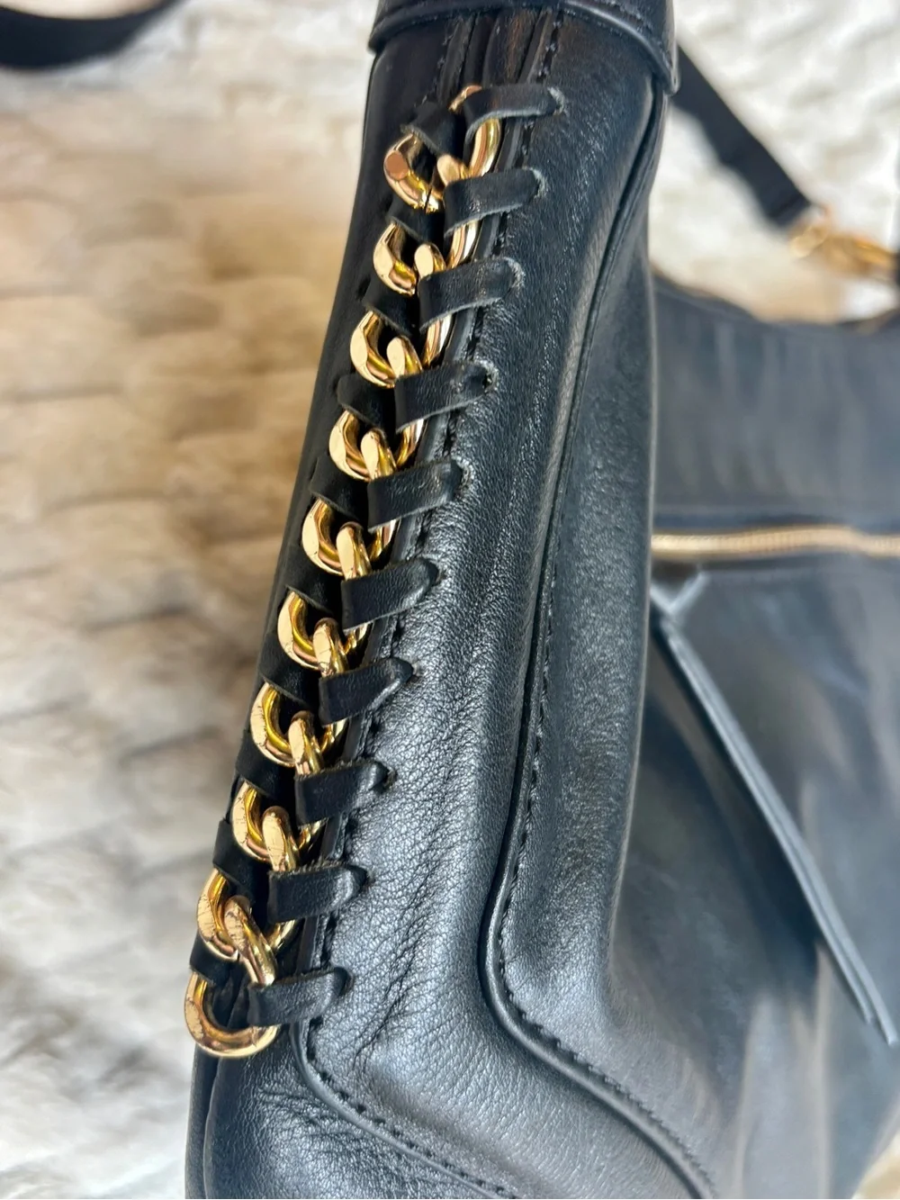 Perlina black, leather hobo Crossbody bag, gold chain detail excellent condition